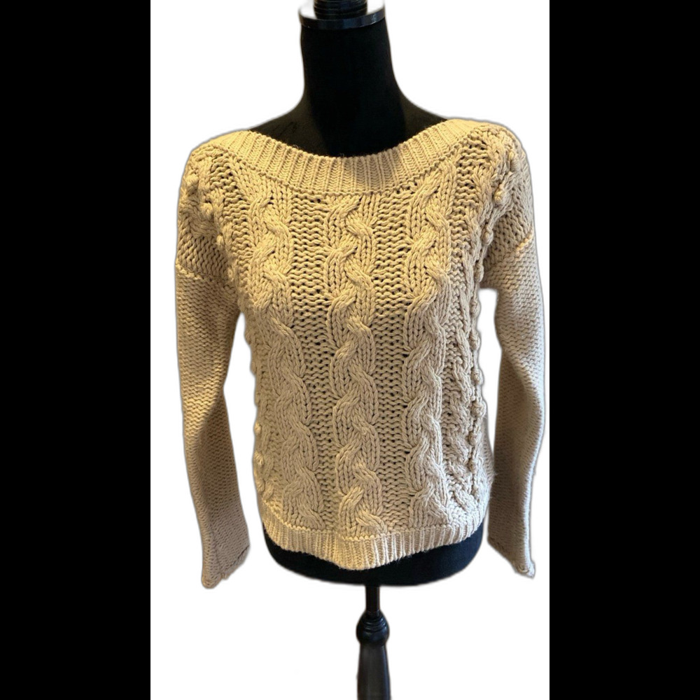 Hazel Cable Knit Sweater‎ Size Small Boat Neckline  Loose Chunky Knit  Relaxed